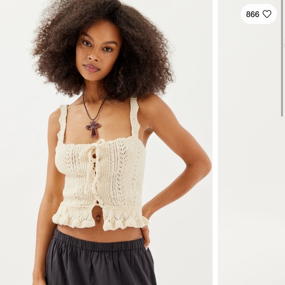 UO Carmella Lace-Up Sweater Tank Top in Ivory - Picture 1 of 7